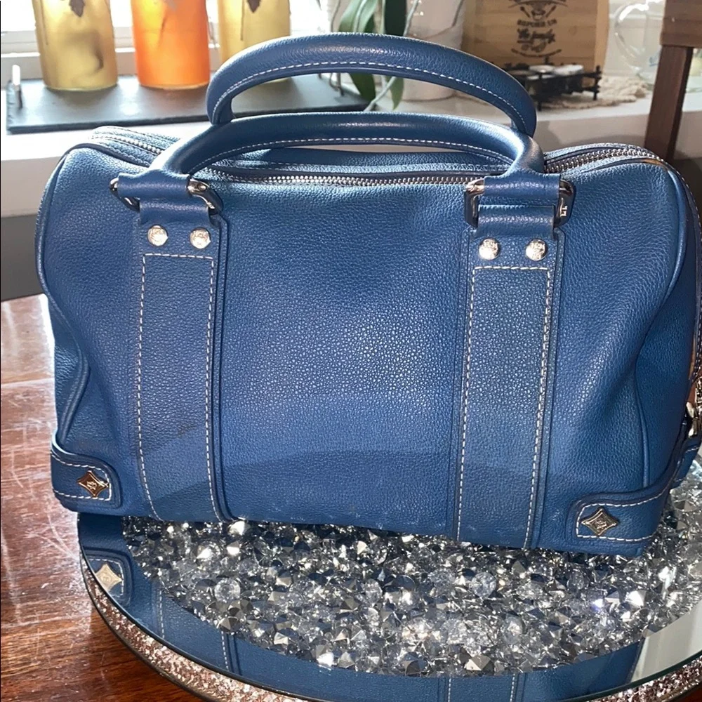 MCM Blue Satchel with Gold Accents with Card of Authenticity Boston style
